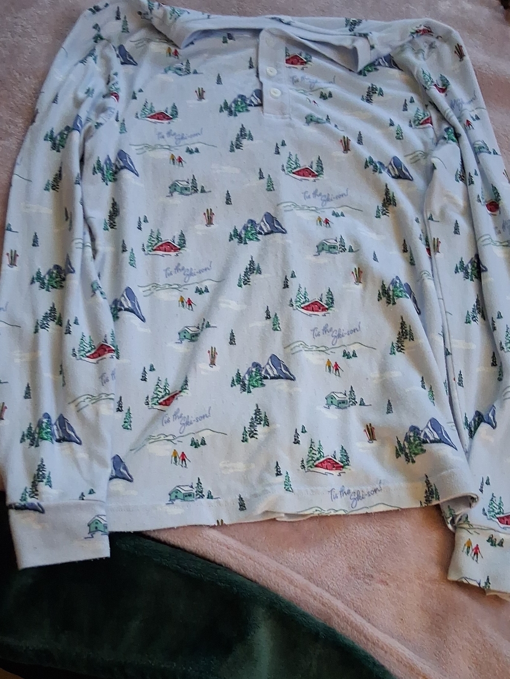 Womens Light Blue Mountain Cabin Print Pajama Top